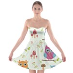 Forest Seamless Pattern With Cute Owls Strapless Bra Top Dress