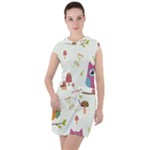 Forest Seamless Pattern With Cute Owls Drawstring Hooded Dress