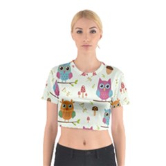 Forest Seamless Pattern With Cute Owls Cotton Crop Top from ArtsNow.com