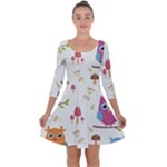 Forest Seamless Pattern With Cute Owls Quarter Sleeve Skater Dress