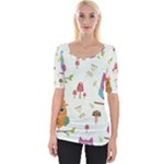 Forest Seamless Pattern With Cute Owls Wide Neckline T-Shirt