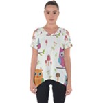 Forest Seamless Pattern With Cute Owls Cut Out Side Drop T-Shirt