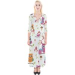 Forest Seamless Pattern With Cute Owls Quarter Sleeve Wrap Maxi Dress
