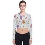 Forest Seamless Pattern With Cute Owls Long Sleeve Zip Up Bomber Jacket