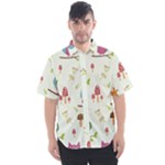 Forest Seamless Pattern With Cute Owls Men s Short Sleeve Shirt
