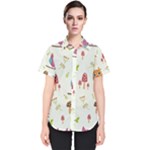 Forest Seamless Pattern With Cute Owls Women s Short Sleeve Shirt