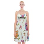 Forest Seamless Pattern With Cute Owls Spaghetti Strap Velvet Dress