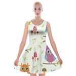 Forest Seamless Pattern With Cute Owls Velvet Skater Dress