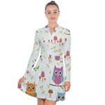 Forest Seamless Pattern With Cute Owls Long Sleeve Panel Dress