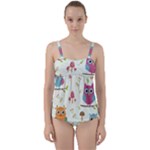 Forest Seamless Pattern With Cute Owls Twist Front Tankini Set