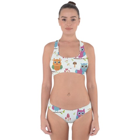 Forest Seamless Pattern With Cute Owls Cross Back Hipster Bikini Set from ArtsNow.com