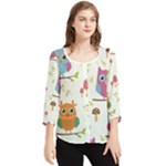 Forest Seamless Pattern With Cute Owls Chiffon Quarter Sleeve Blouse