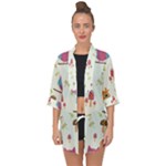 Forest Seamless Pattern With Cute Owls Open Front Chiffon Kimono