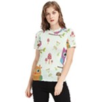 Forest Seamless Pattern With Cute Owls Women s Short Sleeve Rash Guard