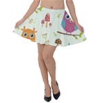 Forest Seamless Pattern With Cute Owls Velvet Skater Skirt