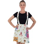Forest Seamless Pattern With Cute Owls Velvet Suspender Skater Skirt
