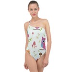 Forest Seamless Pattern With Cute Owls Classic One Shoulder Swimsuit