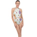 Forest Seamless Pattern With Cute Owls Halter Side Cut Swimsuit