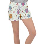 Forest Seamless Pattern With Cute Owls Women s Velour Lounge Shorts