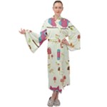 Forest Seamless Pattern With Cute Owls Maxi Velvet Kimono
