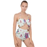 Forest Seamless Pattern With Cute Owls Scallop Top Cut Out Swimsuit