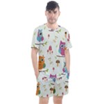 Forest Seamless Pattern With Cute Owls Men s Mesh T-Shirt and Shorts Set