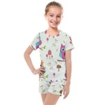Forest Seamless Pattern With Cute Owls Kids  Mesh T-Shirt and Shorts Set