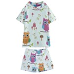 Forest Seamless Pattern With Cute Owls Kids  Swim T-Shirt and Shorts Set