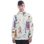 Forest Seamless Pattern With Cute Owls Men s Front Pocket Pullover Windbreaker