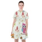 Forest Seamless Pattern With Cute Owls Sailor Dress