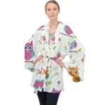 Forest Seamless Pattern With Cute Owls Long Sleeve Velvet Kimono 