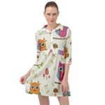 Forest Seamless Pattern With Cute Owls Mini Skater Shirt Dress