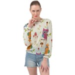 Forest Seamless Pattern With Cute Owls Banded Bottom Chiffon Top