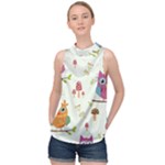 Forest Seamless Pattern With Cute Owls High Neck Satin Top