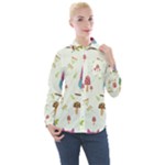 Forest Seamless Pattern With Cute Owls Women s Long Sleeve Pocket Shirt