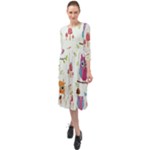 Forest Seamless Pattern With Cute Owls Ruffle End Midi Chiffon Dress