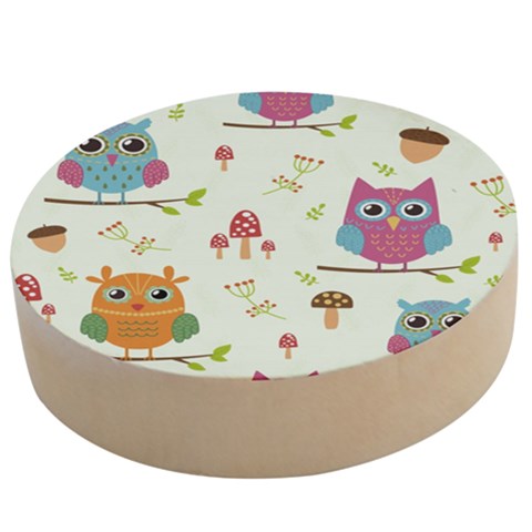 Forest Seamless Pattern With Cute Owls Wooden Bottle Opener (Round) from ArtsNow.com
