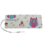 Forest Seamless Pattern With Cute Owls Roll Up Canvas Pencil Holder (S)