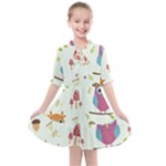 Forest Seamless Pattern With Cute Owls Kids  All Frills Chiffon Dress