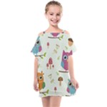 Forest Seamless Pattern With Cute Owls Kids  One Piece Chiffon Dress