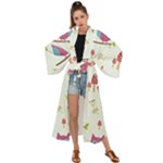 Forest Seamless Pattern With Cute Owls Maxi Kimono