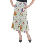 Forest Seamless Pattern With Cute Owls Midi Mermaid Skirt