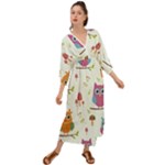 Forest Seamless Pattern With Cute Owls Grecian Style  Maxi Dress