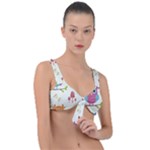 Forest Seamless Pattern With Cute Owls Front Tie Bikini Top