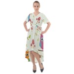 Forest Seamless Pattern With Cute Owls Front Wrap High Low Dress