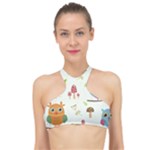 Forest Seamless Pattern With Cute Owls High Neck Bikini Top