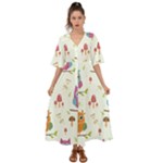 Forest Seamless Pattern With Cute Owls Kimono Sleeve Boho Dress
