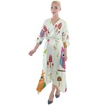 Forest Seamless Pattern With Cute Owls Quarter Sleeve Wrap Front Maxi Dress