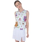 Forest Seamless Pattern With Cute Owls Women s Sleeveless Sports Top