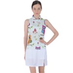 Forest Seamless Pattern With Cute Owls Women s Sleeveless Polo T-Shirt